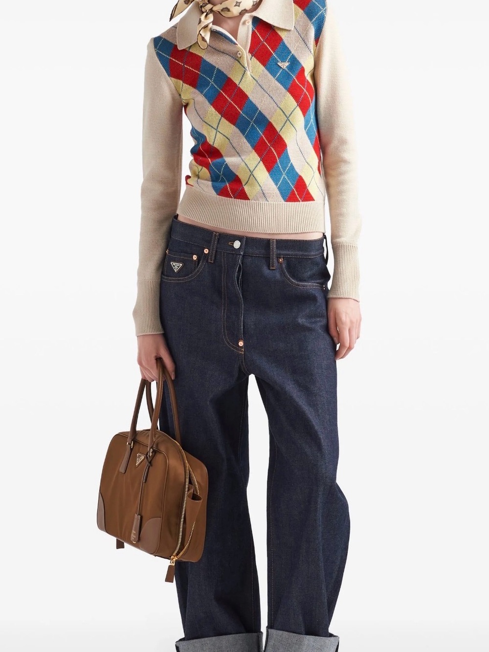 Prada Cream Argyle Polo Sweater
100% Virgin Wool